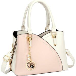 Women’s White Pink Triple Compartment Satchel Fashion Top Handle Shoulder Bag